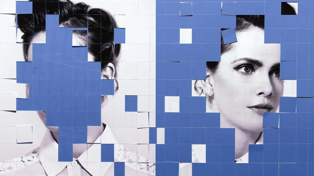 A checkered out face to represent how a person may feel during an identity crisis