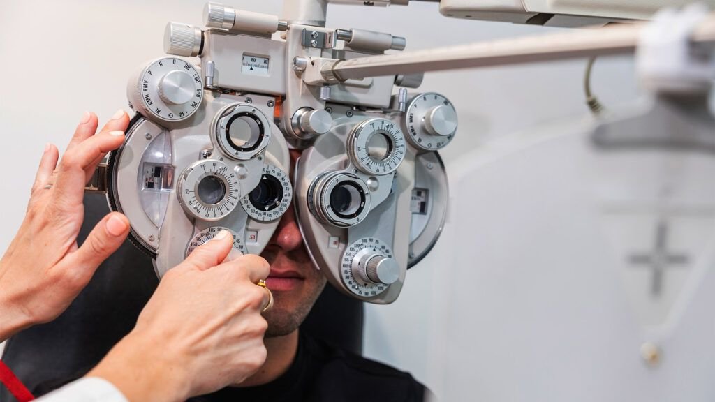 A person undergoing an eye exam.-1